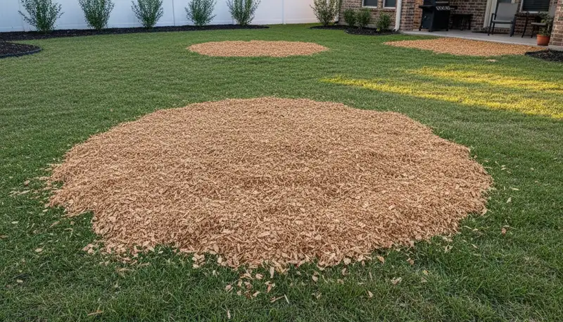 Finished stump grinding and shrub removal site in Arlington, TX prepared for new landscaping