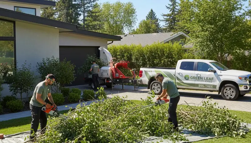 Crew performing professional shrub removal in Arlington, TX for residential tree service