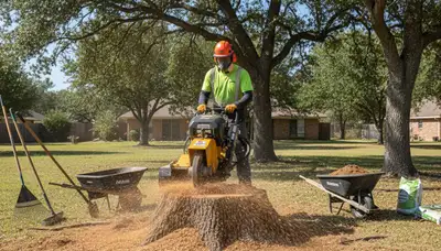 Professional stump grinding service removing tree stump in Cedar Hill, TX by Arlington tree removal experts