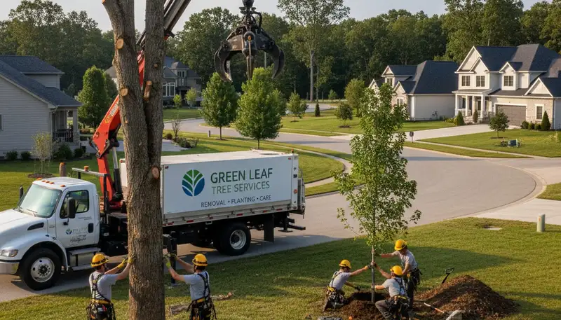Arborist planting young tree in Arlington, TX for Chop Chop Tree professional tree planting service