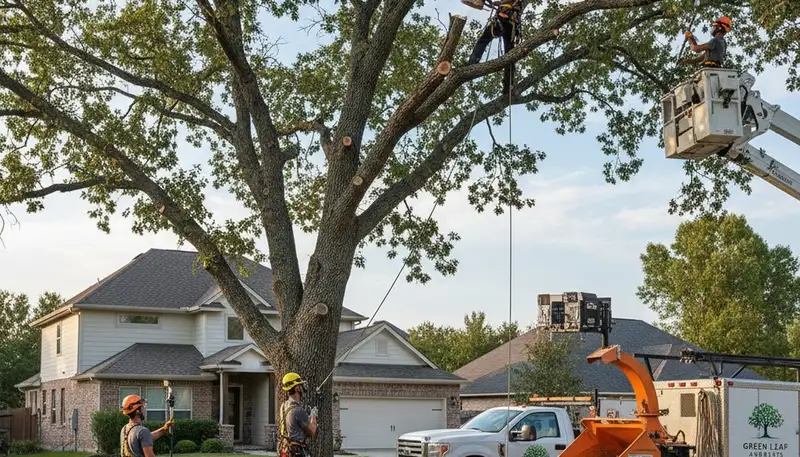 Certified arborist performing expert tree pruning in Arlington, TX for healthy yard care