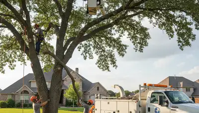 Professional tree removal service in Arlington TX safely clearing large oak tree