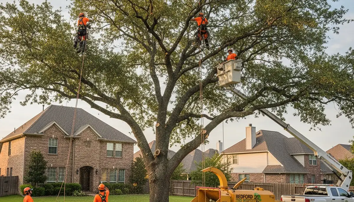 Professional tree removal service in Arlington TX clearing large oak safely