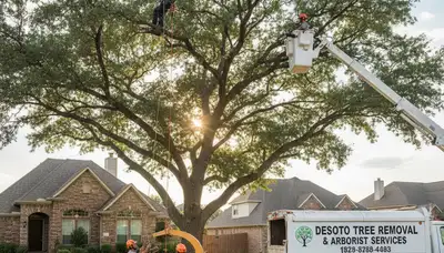 Professional tree removal service in Arlington TX safely cutting down a large oak tree