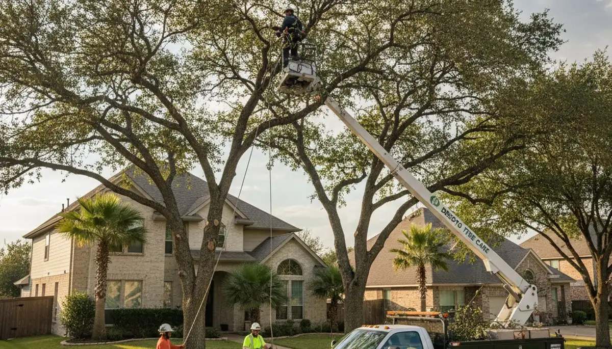Professional tree removal service in Arlington, TX safely cutting and clearing large oak tree
