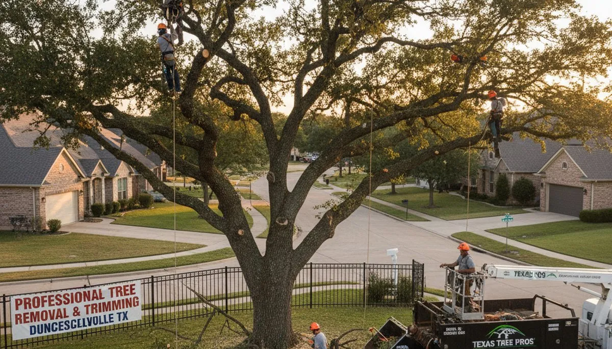 Professional tree removal service in Arlington, TX safely cutting and clearing large oak tree