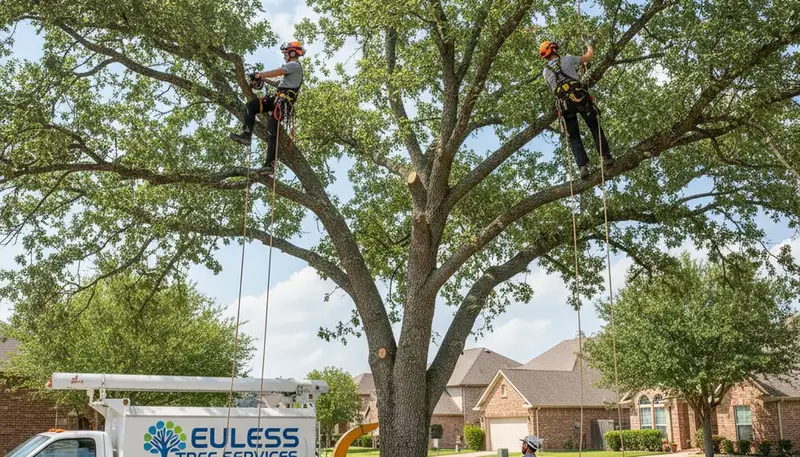 Professional tree removal service in Arlington TX safely cutting and clearing large oak tree