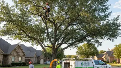 Professional tree removal service in Arlington TX safely cutting and clearing large oak tree