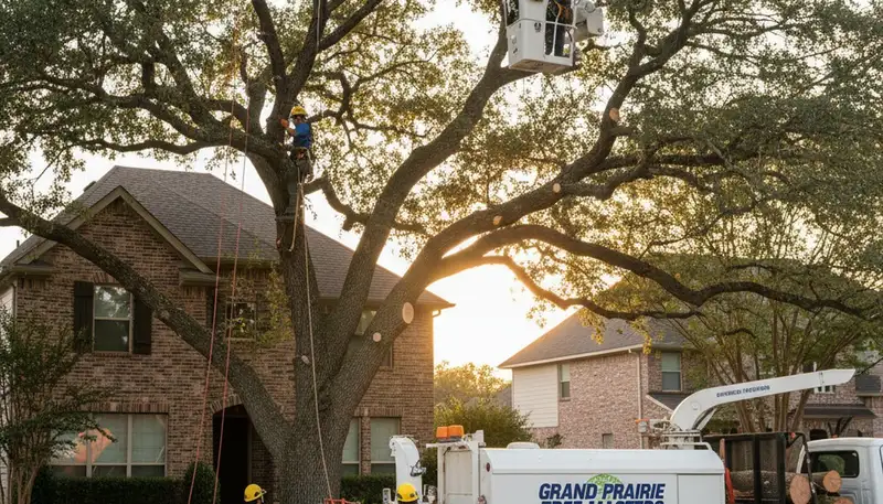 Professional tree removal service in Arlington TX safely cutting down large oak tree
