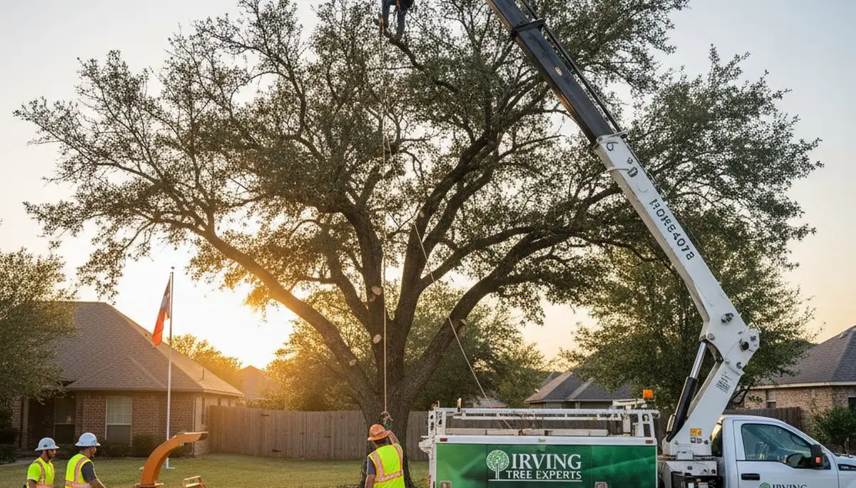 Professional tree removal service in Arlington TX safely cutting and clearing large oak tree
