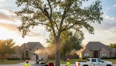 Professional tree removal service in Arlington TX safely cutting and clearing large oak tree branches