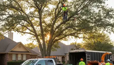 Professional tree removal service in Arlington TX clearing large oak safely