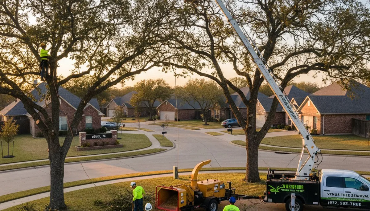 Professional tree removal service in Arlington TX safely cutting and clearing large oak tree