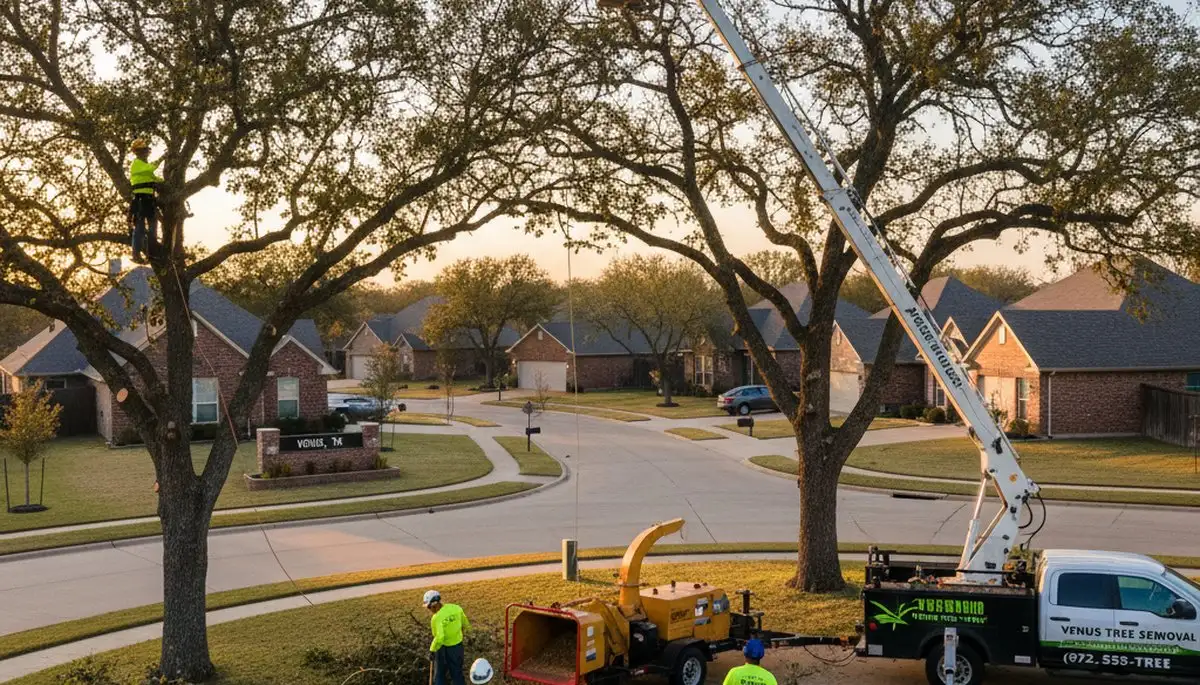 Professional tree removal service in Arlington TX safely cutting and clearing large oak tree